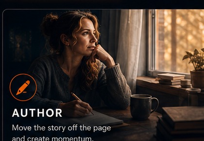 Author developing a story in a cinematic writing environment