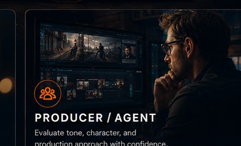 Producer evaluating cinematic footage on professional monitors